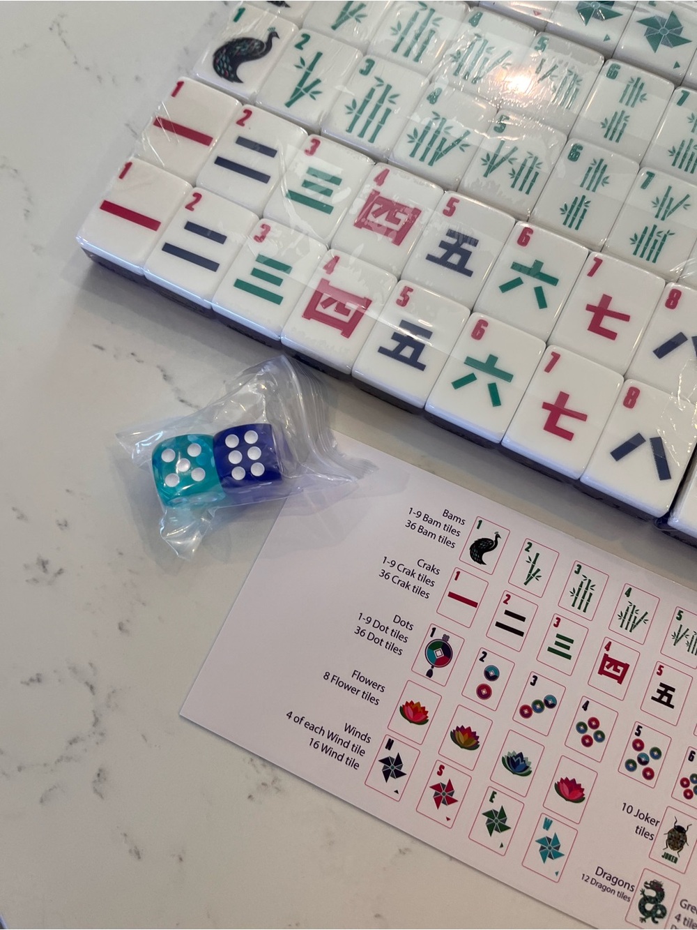 NWT Jonathan Adler Mahjong Tile Set w/ Matching Tassel Tile Bag Blue Teal & Dice - Picture 4 of 12